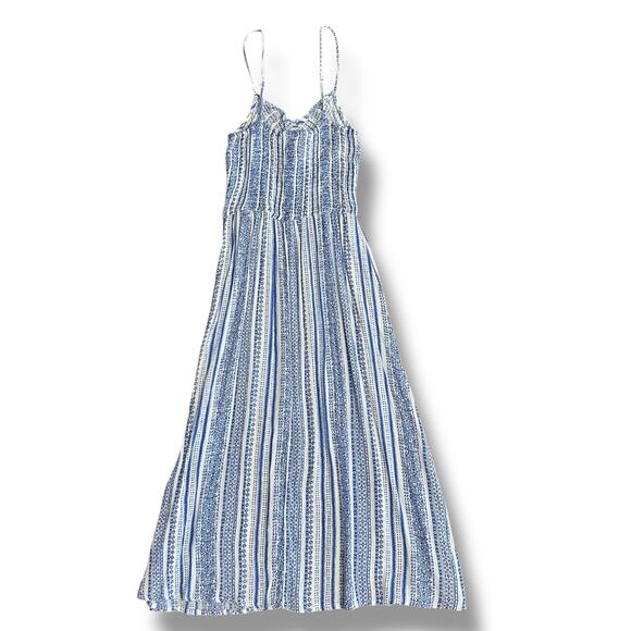 Japna Blue & White Boho Maxi Dress Size L – Smocked Back & Adjustable Straps - Picture 5 of 8